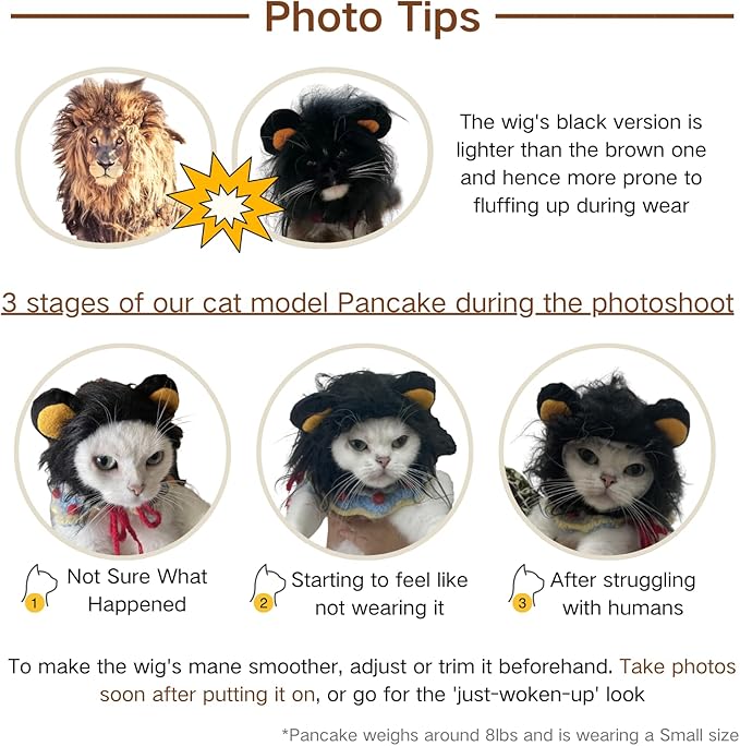 Cat Wig Funny Cute Cat Costume Hat Lion Mane Accessories Dress Up Clothing Festival Party (Black, Medium)