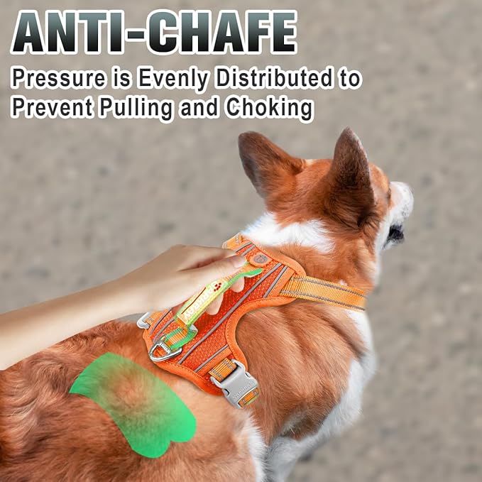 BARKBAY No Pull Dog Harness Large Reflective Dog Harness with Front Clip and Easy Control Handle for Walking Training Running with ID tag Pocket(Orange,XS)