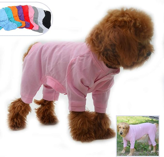 Lovelonglong Four Feet Dog Lightweight Pajamas, Pure Cotton Dog Jumpsuits 4 Legs Dog Onesies T-Shirt Stylish PJS Puppy Costume for Large Medium Small Dogs Pink XS