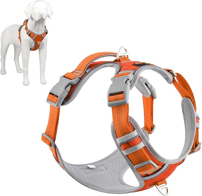 Plutus Pet No Pull Dog Harness, Release at Neck, Reflective Adjustable Dog Vest Harness, Easy Control Handle for Walking, for Small Medium Large Dogs, Orange, S