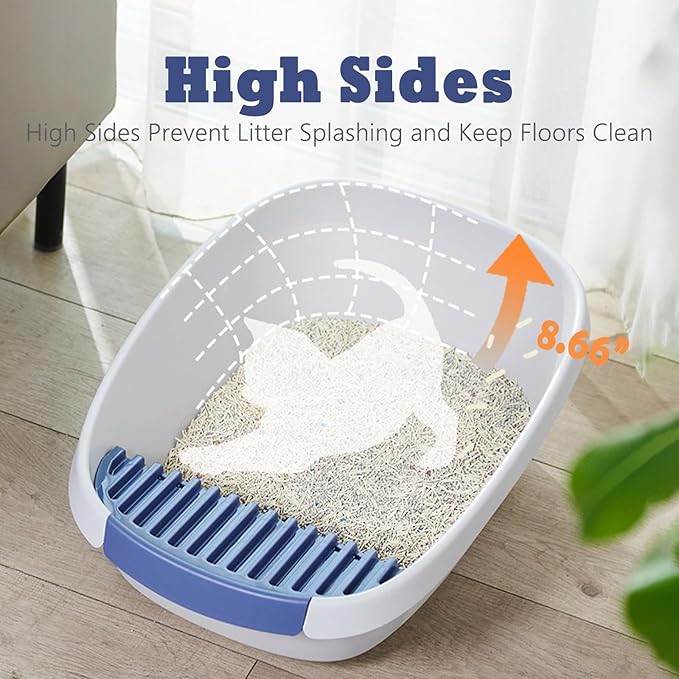 SpaceTime Extra Large Litter Box with High Sides,24" Lx17.3 Wx8.6 H XL Multi Cat Litter Pan for Kitty,Cat Boxes for Indoor Cats,Jumbo Litter Boxes for Big Cats,Anti-Splashing,Easy to Clean (Grey)