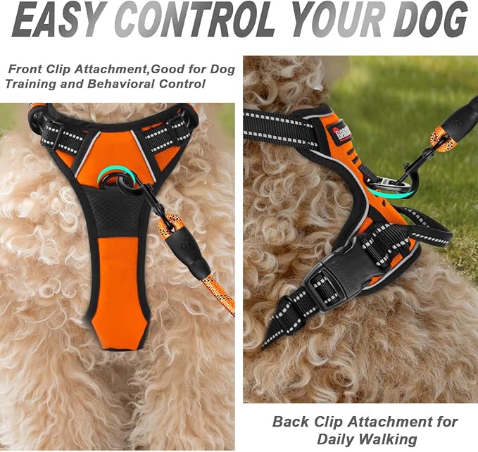 BARKBAY No Pull Dog Harness Front Clip Heavy Duty Reflective Easy Control Handle for Large Dog Walking(Orange,XS)