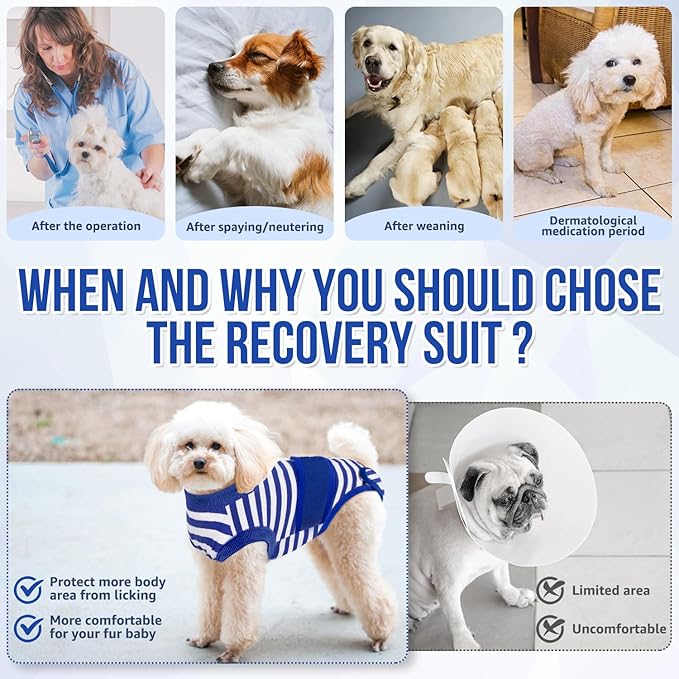 Lukovee Recovery Suit for Dogs, Zipper On Recovery Suit for Female Male Dog, Onesie Abdominal Wounds Cone E-Collar Alternative Prevent Licking Spay Recovery Suit (L,1BL)