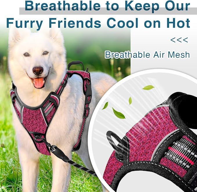 BARKBAY Dog Harness No Pull with ID Tag Pocket - Heavy Duty, Reflective, Easy Control for Small Dogs(Pink/Black,S)