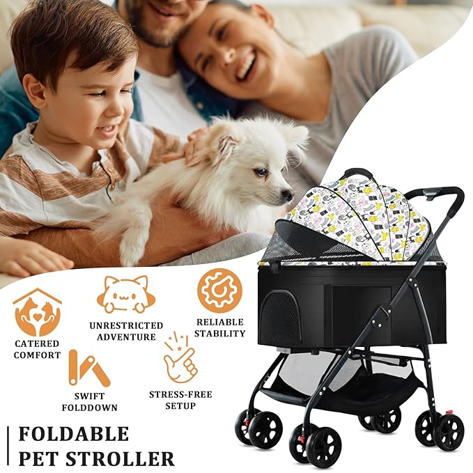 3 in 1 Dog Strollers 4 Wheels Folding Pet Stroller with Detachable Carrier Multifunction Portable Dogs Travel Carriers for Medium Small Puppy Kittens
