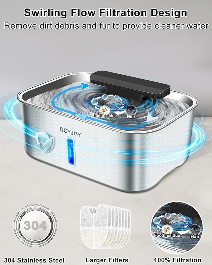 Dog Water Fountain for Large Dogs,3 Gallon Stainless Steel Dog Water Bowl Fountain,Large Pet Water Drinking Fountain with Deeper Drinking Area,Swirling Filtration Design with Fresher & Cleaner Water