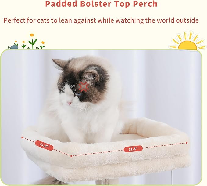 Hey-brother Cat Tree Tower, Scratching Posts with Cozy Condo, Padded Bed, Hammock, Plush Perch, Sisal Post and Ball for Indoor Kittens, 44.9 Inches, Beige MPJ009SM