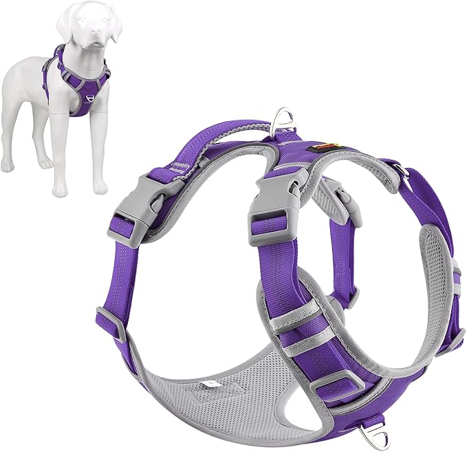 Plutus Pet No Pull Dog Harness, Release at Neck, Reflective Adjustable Dog Vest Harness, Easy Control Handle for Walking, for Small Medium Large Dogs, Purple, S