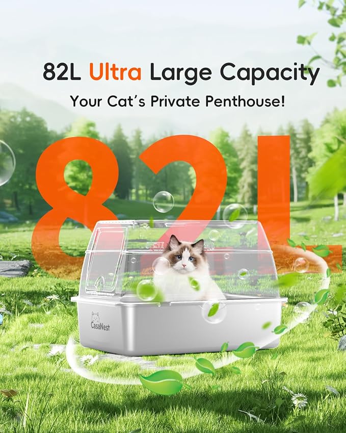 3-in-1 Extra Large Stainless Steel Cat Litter Box with Lid, XL Enclosed Top Entry Metal Litter Box for Large Cats, Non-Stick & Odor Control, Leak-Proof, Easy Cleaning for Multi-Cat Home, Green