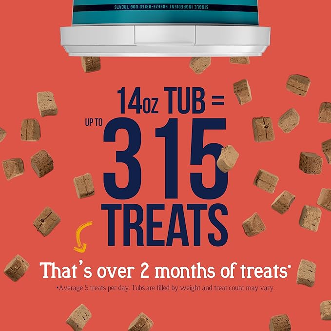 Stewart Single Ingredient Freeze Dried Raw Dog Treats, Beef Liver, 14 Ounce, Approx. 315 Pieces per Resealable Tub, Training Treats or Meal Topper, High Protein, Grain Free, Gluten Free