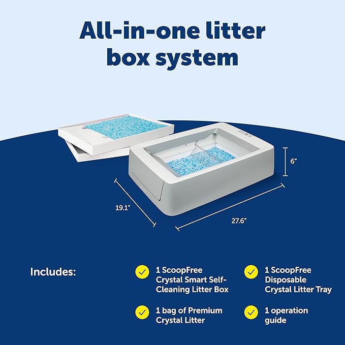 PetSafe ScoopFree Crystal Smart Self-Cleaning Automatic Litter Box - Uncovered Motion-Sensing Cat Box with Integrated Health Counter & App - Includes 1 Disposable Crystal Litter Tray