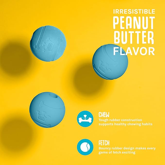 Chew King Flavored Rubber Ball Collection, 2.5 Inch Peanut Butter Flavor Rubber Balls 3-Pk