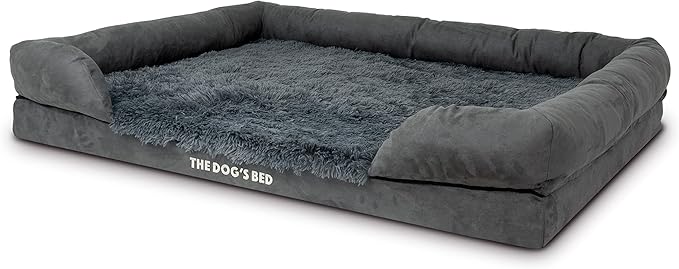 The Dog’s Bed, XXL Grey Fur Memory Foam, Pain Relief: Arthritis, Hip & Elbow Dysplasia, Post Surgery, Lameness, Supportive, Calming, Waterproof, Washable Cover