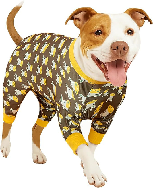 LovinPet Dog Pajamas for Medium Dogs, Wound Care, Surgery Recovery Cotton Pullover Dog Pajamas, Cozy Stretchy Fabric, Giraffe Print, Onesie for Large Dogs Pitbull Party Clothes, Pet Costume,3XL