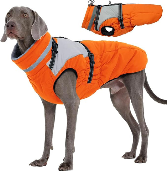 Kuoser Dog Coat, 2 in 1 Dog Jacket with Harness Built in, Winter Waterproof Puppy Puffer Jacket Snowsuit for Small Medium Large Dogs, Cold Weather Reflective Pet Fleece Vest with Zipper