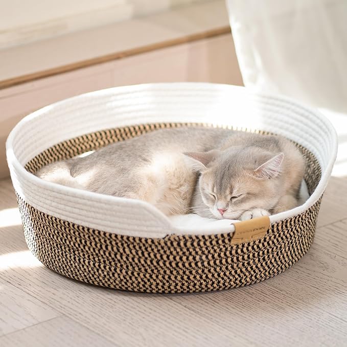 CHEERHOME PETS Cat Bed Basket with Cushion, Cute Pet Bed for Indoor Cats Couch, Kitten Bed for Medium and Large Cat, All Season Universal (Brown)