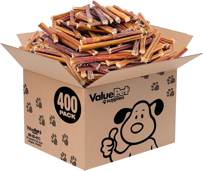 ValueBull Bully Sticks for Small Dogs, Thin 6 Inch, 400 Count Wholesale Pack - All Natural, Grass Fed, Single Ingredient, Long Lasting Dog Treats