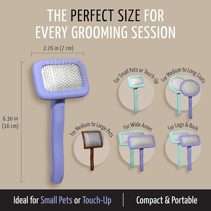 Tauro Pro Line Wooden Deshedding Dog Brush for Long Goldendoodle, Labradoodle & Poodle Hair - Purple Slicker Brush for Dog & Cat Grooming - Rectangular Flexible Cushion & Non-Slip Grip, S
