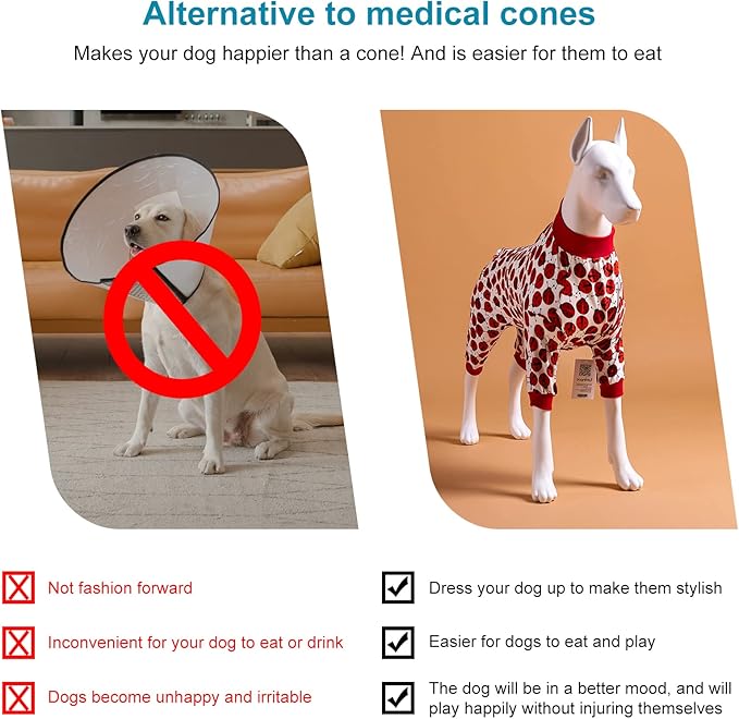 LovinPet Large Dogs Pajamas Clothes, Pitbull Onesie, Slim Fit, Lightweight Pullover Pajamas, Pitbull Clothes, Full Coverage Dog Pjs, Red Ladybug Prints, Full Coverage Breed Dog Pjs, Medium