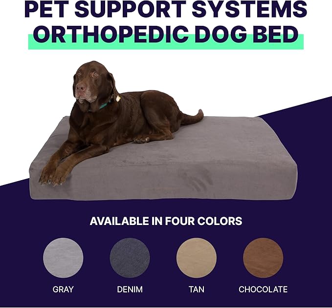 Pet Support Systems Orthopedic Dog Bed - Gel Memory Foam Pet Bed, Luxury Washable Dog Bed for Sleeping and Support (Removable Cover, Large Gray Dog Bed)