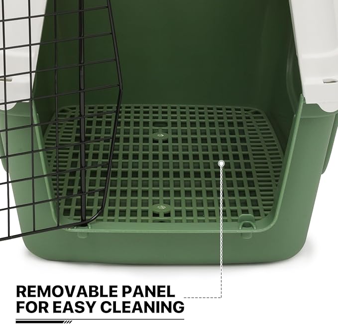 MoNiBloom 22-Inch Dog Crate Plastic 2-Door Top Loading Cat Carrier, Hard-Sided Dog Travel Carrier for Small Dogs and Cats, Ventilation and Security Lock Design for Pets up to 22 lbs (Green)