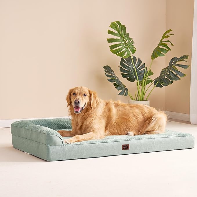EHEYCIGA Memory Foam Dog Bed XLarge Sized Dogs, Extra Large Dog Bed Orthopedic with Washable Removable Cover, Waterproof XL Pet Bed Couch, 44x33x6 Inches, Greyish Green