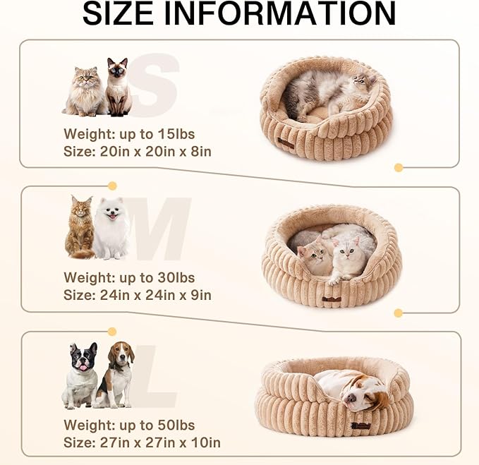 MEWOOFUN Washable Small Dog Bed, Cat Beds for Indoor Cats with Anti-Slip Bottom, Round Pet Bed for Puppy and Kitten (Camel, 24"x24"x9")