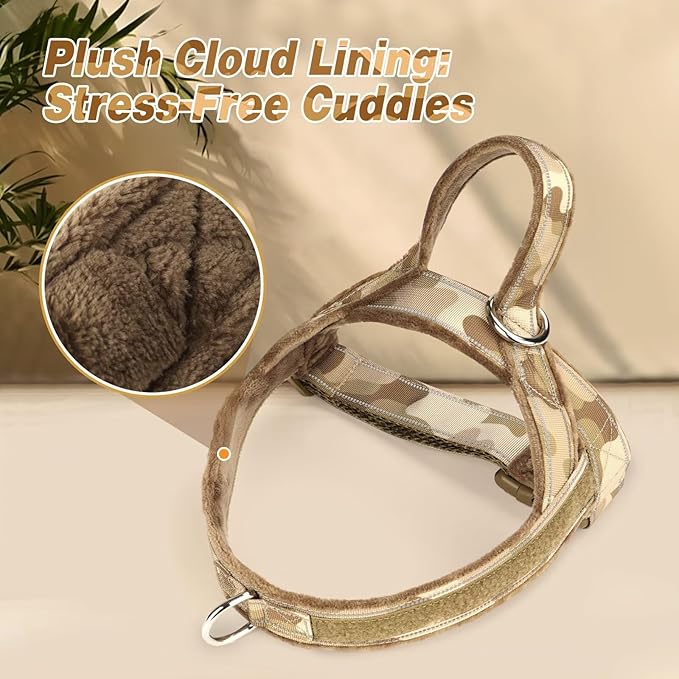 Forestpaw No Pull Dog Harness with Large Handle,Slip on Reflective Vest with Quick Release Buckle,Comfortable Flannel Lining for Medium Large Dogs Walking Training (Includes 3 Patches),Brown Camo L