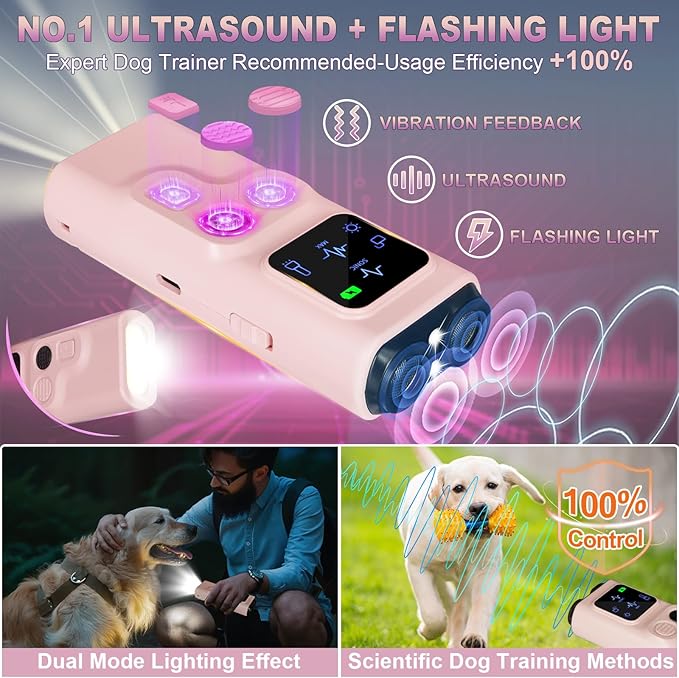 2025 U.S. Design - Bark Shield for Dogs [200% Frequency Modulated Ultrasound - German Control Chip] [100% Safe] 1-Second Activation, Dog Bark Deterrent Devices for Indoor and Outdoor Use (Pink)