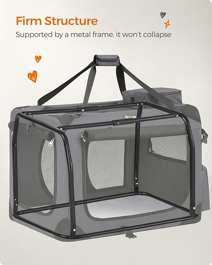 Feandrea 28 Inches Collapsible Soft Dog Crate, Portable Travel Dog Crate for Indoor and Outdoor Use, Dog Carrier Kennel with Safety Zippers, for Living Room, Car, Travelling, Camping, Gray UPDC70GY