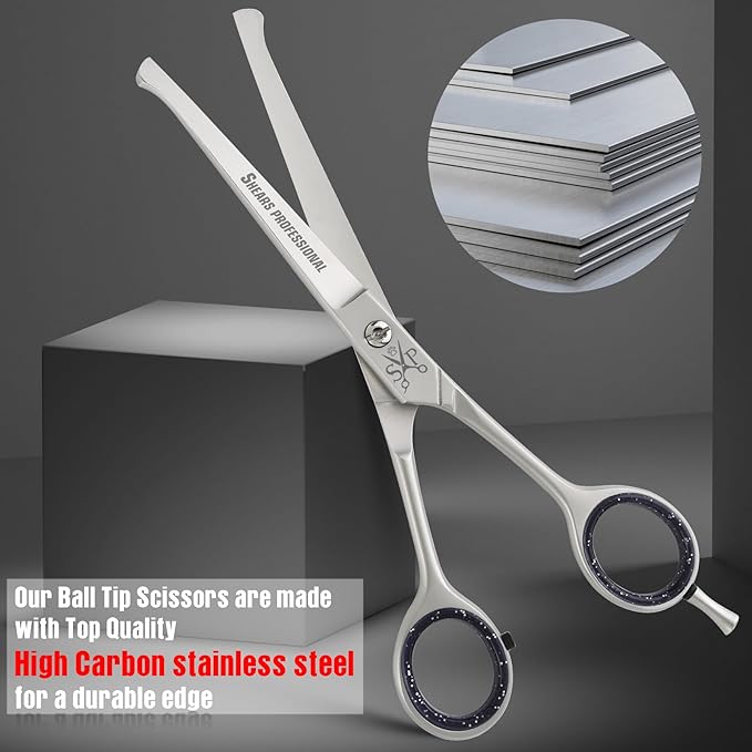 Dog Grooming Scissors, Hair Cutting Scissors, Straight for Pet and Saloon Use (Ball Tip STR 4.5) Grooming Scissor for Dog with Round Tip
