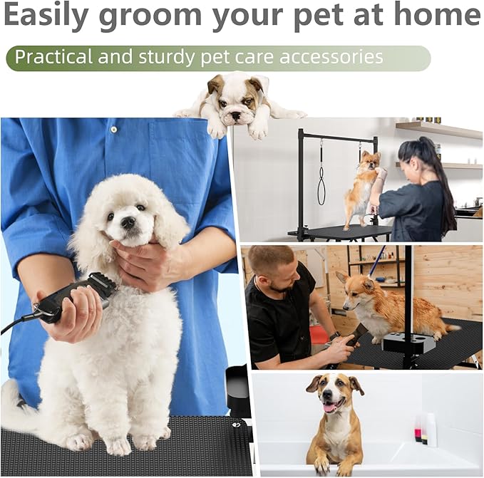 VFK 36''/47''Large Dog Grooming Table, Foldable Pet Station at Home, Dog Grooming Table,Adjustable Cat Drying Desktop with Arms, Nooses, Mesh Tray (Basic pet Table, 36" Black)