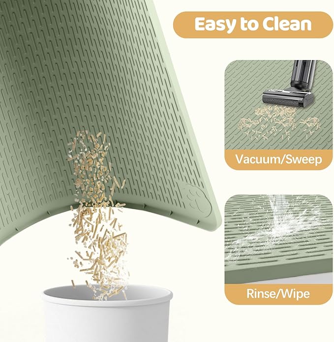 Cat Litter Mat, XXL Extra Large 50" x 35" Silicone Mat Litter Trapping Mat for Scatter Control, Soft on Kitty Paws, Easy to Clean (Green)