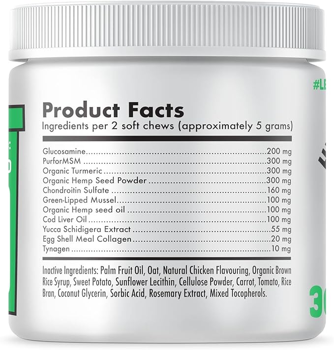Hemp Hip & Joint Supplement for Dogs Soft Chews Made in USA Functional Glucosamine for Dogs Chondroitin MSM Turmeric Hemp Seed Oil Natural Pain Relief Mobility Advanced Joint 30 Treats