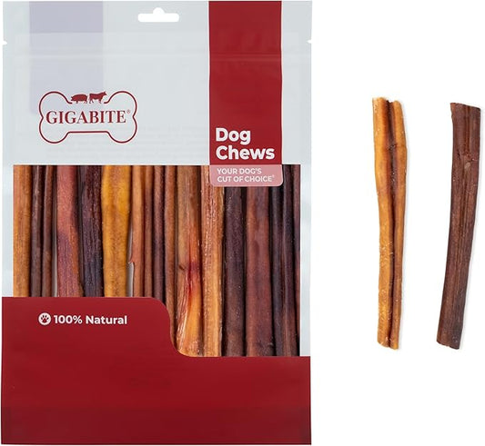 GigaBite Single Ingredient All Natural Free Range Bully Treats and Chews - Bully Sticks/Bladder Sticks/Beef Esophagus by Best Pet Supplies - Bully Sticks (Regular 6"), Pack of 20