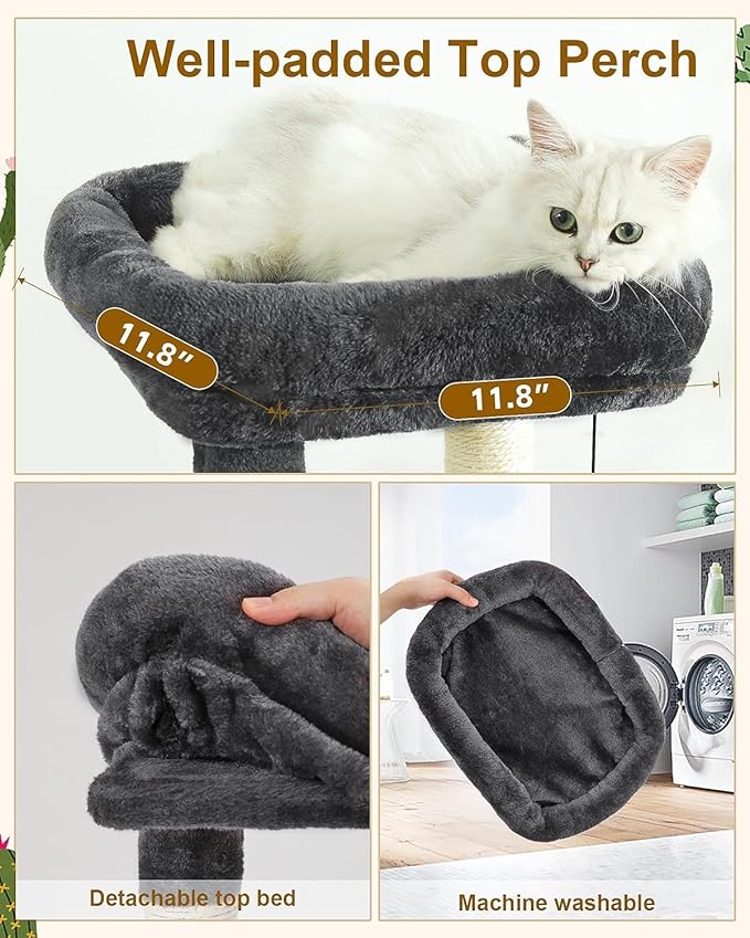 HOOPET 32IN Cat Tree for Indoor Cats - Multi-Level Cat Tower with Hammock, Condo, Scratching Posts, Self-Grooming Brush & Play Ball - Space-Saving Cat Furniture for Small Apartments