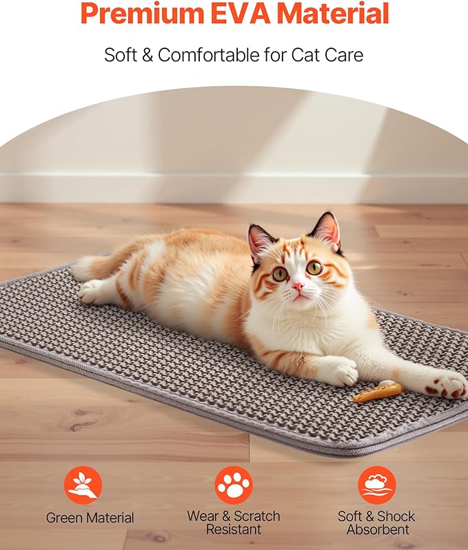 VEVOR Cat Litter Mat, 24 x 15 in, Double-Layer Litter Box Mat, Non-Slip & Urine-Proof Litter-Trapping Mats for Indoor Cats, Honeycomb Design, Soft on Paws, Washable Large Kitty Mats for Floor