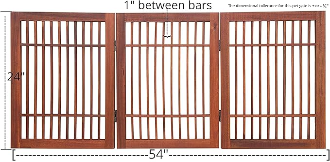 Pet Dog Gate Strong and Durable Freestanding Folding Acacia Hardwood Portable Wooden Fence Indoors or Outdoors by Urnporium (Brown Pet Gate, 3 Panel 24" Tall)