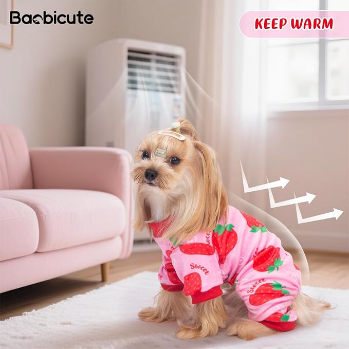 Dog Pajamas Soft Lightweight Dog Onesies Outfit Clothes for Small Medium Large Puppy Pjs for Pet Boys Girls Dogs Cats (M (Back: 12",Chest: 16", Neck:10.2"), Strawberry)