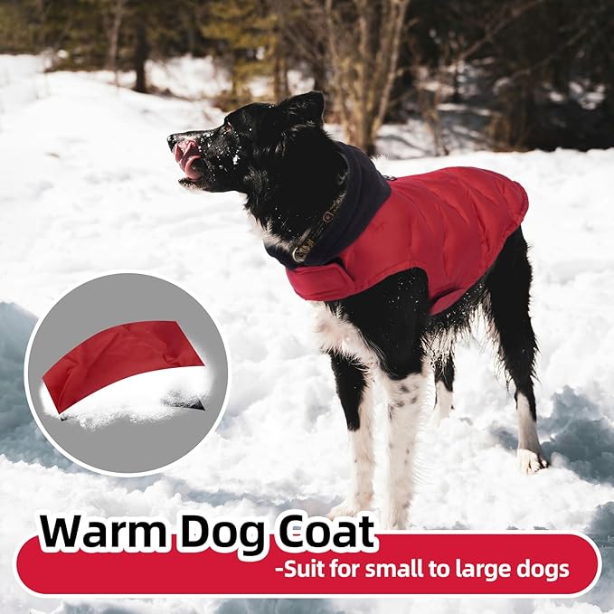 Nanaki Large Puffer Jacket for Dogs for Cold Weather-Warm Dog Winter Jacket with Leash Hole, Lightweight Windproof Puffer Vest with Hood for Outdoor Activities, Snowsuit Halloween Christmas, Red