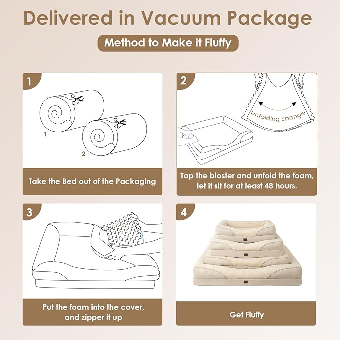 EHEYCIGA Memory Foam Dog Bed for Large Sized, Orthopedic Dog Sofa with Sides and Waterproof Liner, Washable Bolster Pet Couch with Removable Cover, 41x27x7.5 Inch, Beige