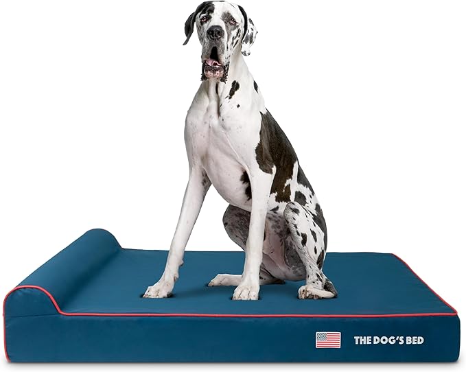 The Dog’s Bed Orthopedic Headrest Dog Bed XXL Blue Oxford with Red Trim US Flag, Memory Foam, Hip & Elbow Dysplasia, Post Surgery, Lameness, Waterproof Washable Cover