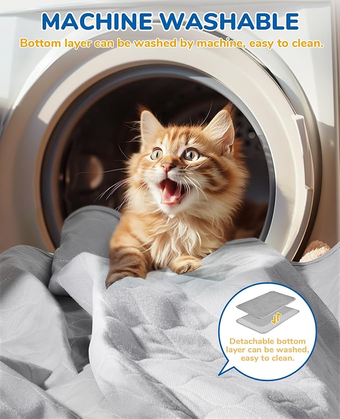 BurgeonNest 45"x32" Extra Large Cat Litter Mat, Honeycomb Double Layer Kitty Litter Trapping Mat, Urine Proof & Waterproof, Easy Clean, Machine Washable, Non-Slip, Scatter Control-Grey