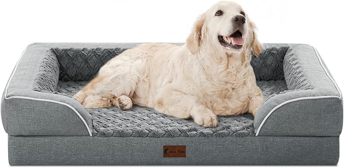Orthopedic Dog Beds for Extra Large Sized Dogs, Waterproof Memory Foam XL Pet Bed with Sides 42x30Inch, Non-Slip and Egg-Crate Foam Big Dog Couch Bed with Removable Washable Cover, Grey