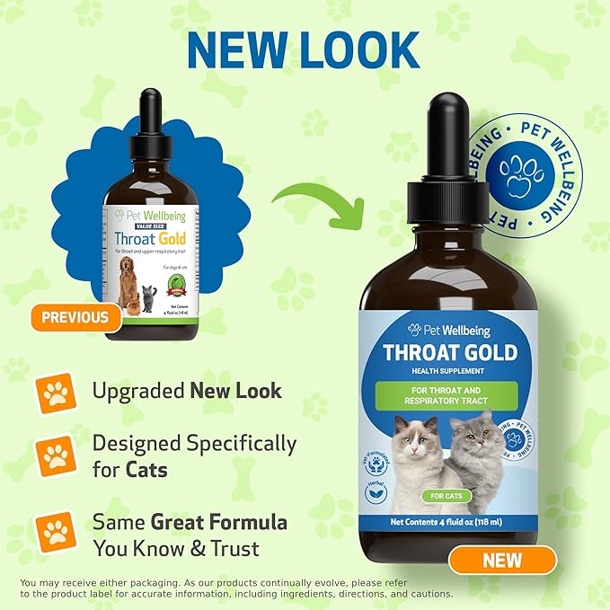 Pet Wellbeing Throat Gold for Cats - Supports Occasional Cough & Throat Discomfort, Healthy Airway, Mucilage Herbs - Vet-Formulated Herbal Supplement - 4 oz (118 ml)