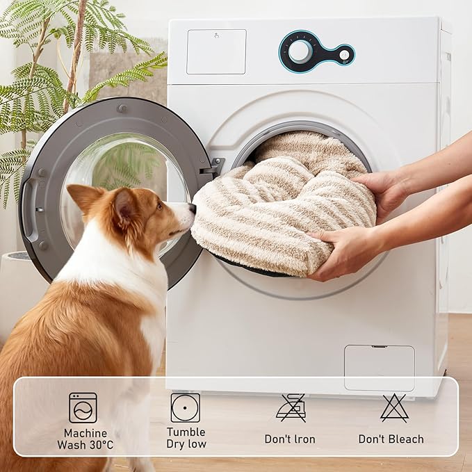 FURTIME Washable Small Dog Bed, Deluxe Dog Crate Beds Comfy Fluffy Kennel Pad Anti-Slip Pet Sleeping Mat for Puppy/Cat, Machine Washable Dogs Pillow, 23"x18"x3", White