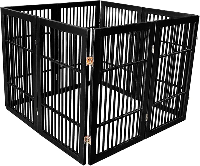 Pet Dog Gate Strong and Durable Freestanding Folding Acacia Hardwood Portable Wooden Fence Indoors or Outdoors by Urnporium (Black Pet Gate, 8 Panel 30" Tall)