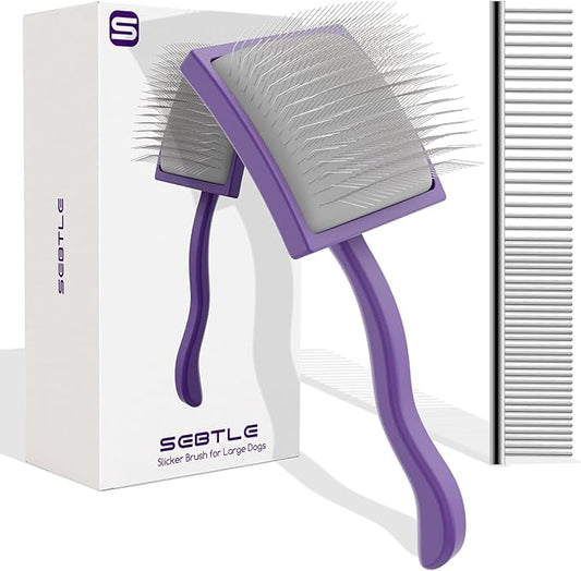 Slicker Brush for Long Haired Dog, Long Bristle Dog Brush, Professional Grooming Tool for Poodle, Goldendoodles, Labradoodles, Easy to Remove Loose Fur, Tangles, Mats, Fluff, Purple