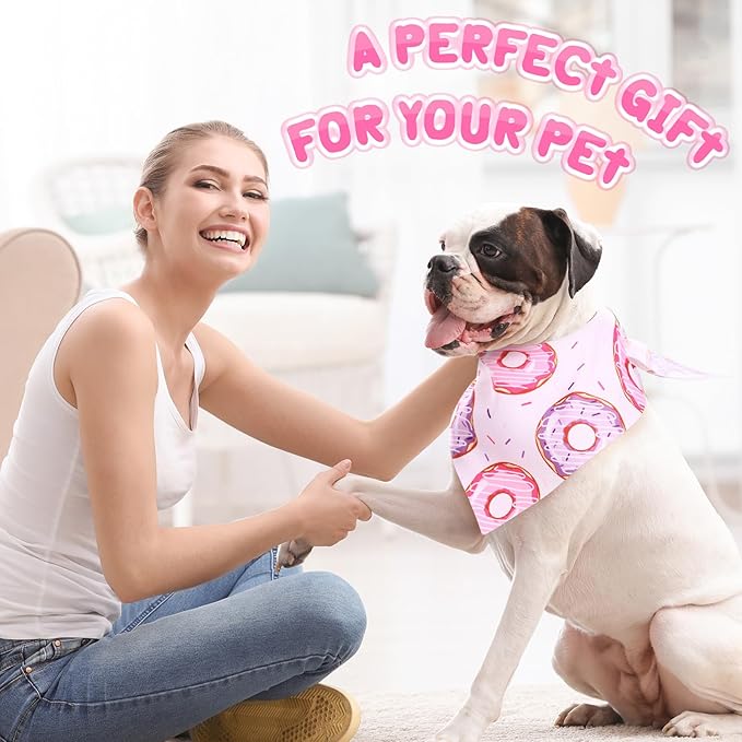 100 Pcs Dog Bandanas Bulk Hawaiian Dog Bandanas Summer 3 Sizes Washable Adjustable Scarf for Beach Small Medium Large Pet Supplies(Donut)