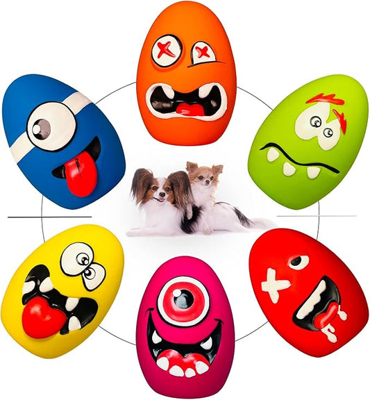 Squeaky Dog Toys for Small Dogs, Mini Dogs, Soft Latex Dog Squeaky Toys, Smile Squeaky Dog Balls, Egg Dog Toys Balls 6pcs